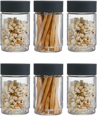 N H Enterprise Glass Grocery Container  - 750 ml(Pack of 6, Grey)