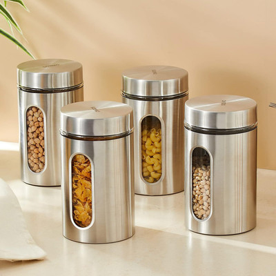 CQZ Glass Grocery Container  - 900 ml(Pack of 6, Silver)