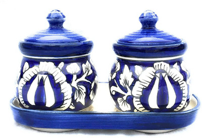 hc the crafts Ceramic Pickle Jar  - 200 ml(Pack of 2, Blue)