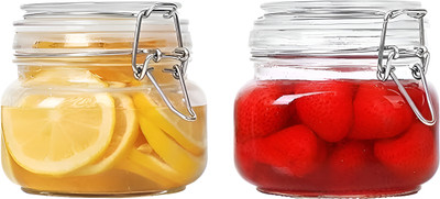 anjaneya enterprise Glass Grocery Container  - 500 ml(Pack of 2, Clear)
