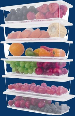 Xyra Plastic Fridge Container  - 1500 ml(Pack of 6, White)