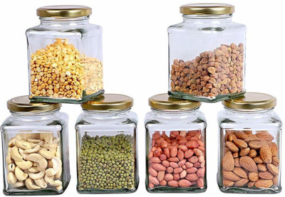 NAVPATH Glass Grocery Container  - 400 ml(Pack of 4, Clear)
