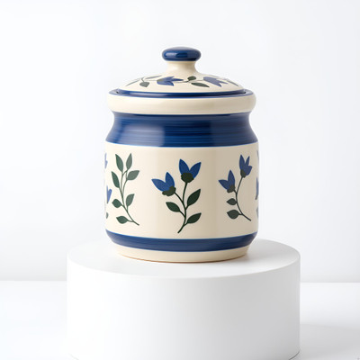 Kraftlik Handicrafts Ceramic Pickle Jar  - 1000 ml(Blue)