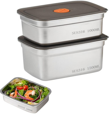 Bunny zilla Stainless Steel Fridge Container  - 1000 ml(Pack of 2, Silver)