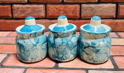 Jetwals Ceramic Pickle Jar  - 80 ml(Pack of 3, Blue)