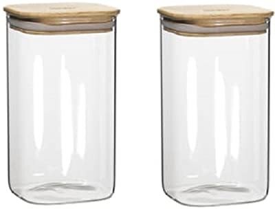 HALO NATION Glass, Wooden Utility Container  - 1200 ml(Pack of 2, Clear)