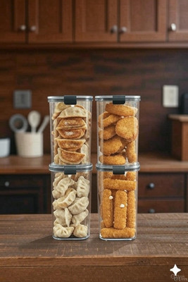 DYK Plastic Cookie Jar  - 1.2 L(Pack of 6, White, Black)