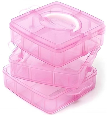 Radha 3 Layers 18 Grid Plastic Transparent Multi-Utility Jewellery Storage Boxx1.364 Ideal for storing & organizing craft beads, jewellery, Make-up/Items & many more Vanity Box(Random Colour)