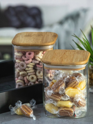 NAVPATH Glass Cookie Jar  - 950 ml(Pack of 2, Clear)