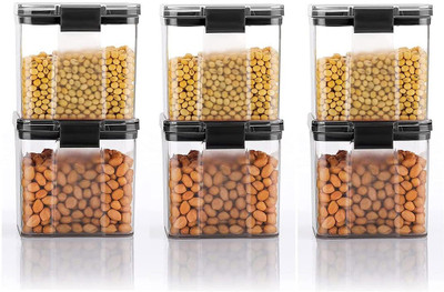Romp and Role Plastic Grocery Container  - 700 ml(Pack of 6, Black)