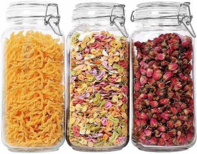 T R Creation Glass Grocery Container  - 1800 ml(Pack of 3, Clear)