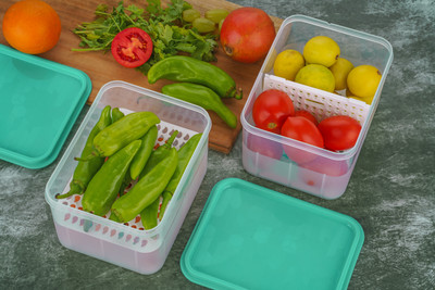 AARVI Plastic Fridge Container  - 2300 ml(Pack of 2, Light Green)