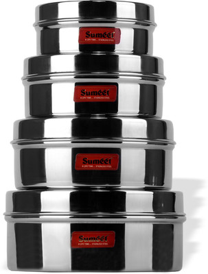 Sumeet Steel Fridge Container  - 800 ml(Pack of 4, Silver)
