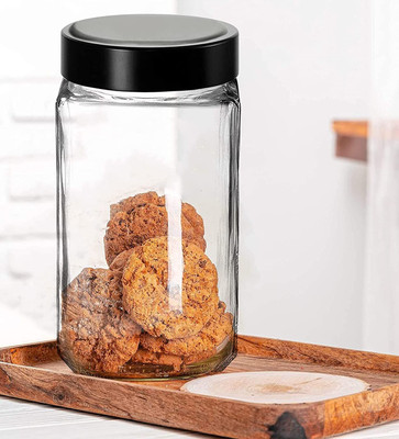 Coozico Glass Grocery Container  - 1000 ml(Pack of 2, Black)