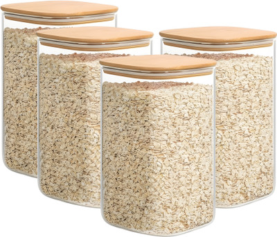 GRACIOUS MART Glass Grocery Container  - 1250 ml(Pack of 4, Transparent)