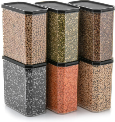 WeCoCo Plastic Grocery Container  - 1550 ml(Pack of 6, Black)