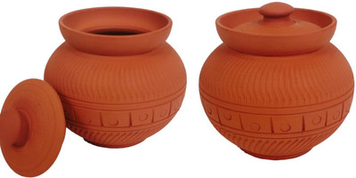 the handicraftian Earthenware Tea Coffee & Sugar Container  - 420 ml(Pack of 2, Orange)