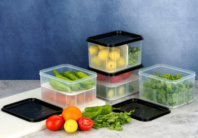 OMORTEX Plastic Grocery Container  - 2300 ml(Pack of 4, Black)
