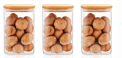 Avastro Wooden, Glass Grocery Container  - 330 ml(Pack of 3, Clear)