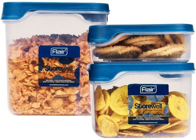 FLAIR Plastic Grocery Container  - 0.55 L, 1.15 L, 1.8 L(Pack of 3, Blue)