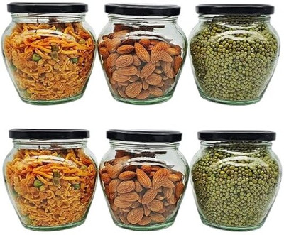 HomiQ Glass Cookie Jar  - 400 ml(Pack of 6, Clear)