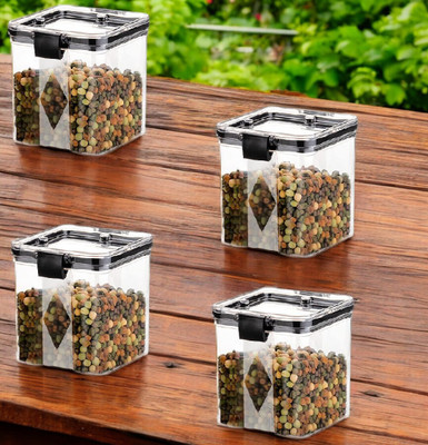 ADMONITION Plastic Tea Coffee & Sugar Container  - 700 ml(Pack of 4, Clear, Black)