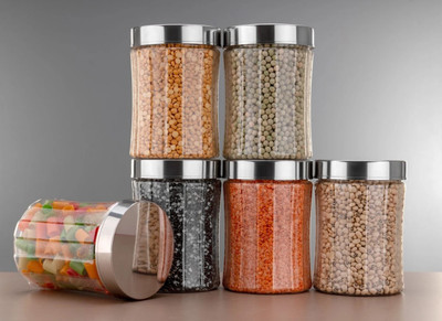 HASHFLOW Plastic Grocery Container  - 1200 ml(Pack of 6, Clear)