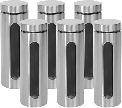 Cutting EDGE Steel, Glass Grocery Container  - 1700 ml(Pack of 6, Silver)