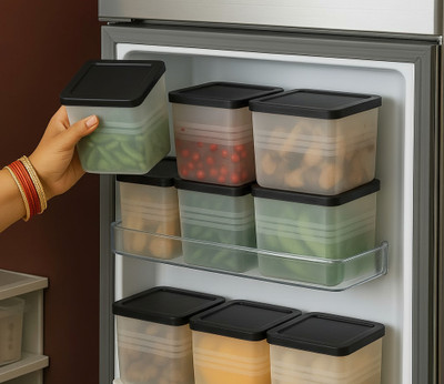 BELLMOND Plastic Grocery Container  - 1200 ml(Pack of 6, Black, Clear)