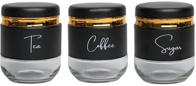 multi zone Glass Tea Coffee & Sugar Container  - 350 ml(Pack of 3, Black)