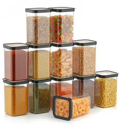Mahadevent Plastic Grocery Container  - 1100 ml(Pack of 12, Black)