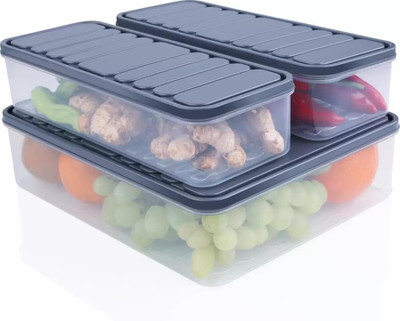 Dhruven Plastic Fridge Container  - 1000 ml(Pack of 3, Grey)