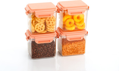 Dominic Plastic Grocery Container  - 450 ml(Pack of 4, Orange)