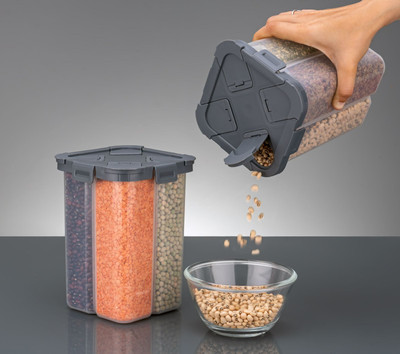 PMS Plastic Grocery Container  - 2500 ml(Pack of 2, Grey)