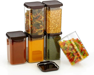 SKYHEART Plastic Grocery Container  - 1100 ml(Pack of 6, Brown)