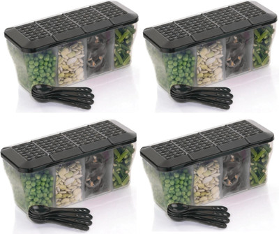 Zubix Plastic Grocery Container  - 800 ml(Pack of 4, Black)