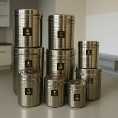 ESTEEM KING Stainless Steel Grocery Container  - 300 ml, 400 ml, 500 ml, 700 ml, 1000 ml, 1500 ml, 2000 ml, 3000 ml, 3500 ml(Pack of 9, Silver)
