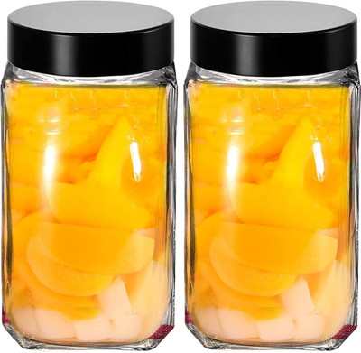 JIGSHTIAL Glass Grocery Container  - 1000 ml(Pack of 2, Black)