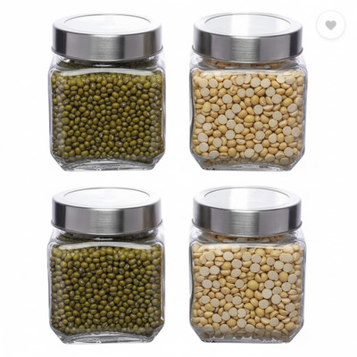 ourkitchen Glass Utility Container  - 568 ml(Transparent, Silver)