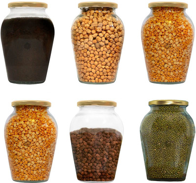 Tap2kaart Glass Grocery Container  - 1000 ml(Pack of 6, Clear)