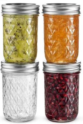 Kaydn Glass Honey Jar  - 350 ml(Pack of 4, White)