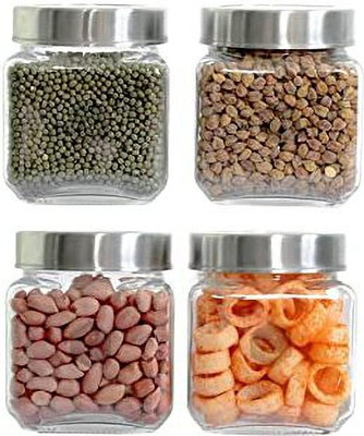 MOOZICO Glass Cookie Jar  - 500 ml(Pack of 4, Clear)