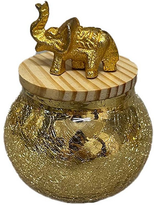 ekaaksh the everything store Glass Cookie Jar  - 400 ml(Gold)
