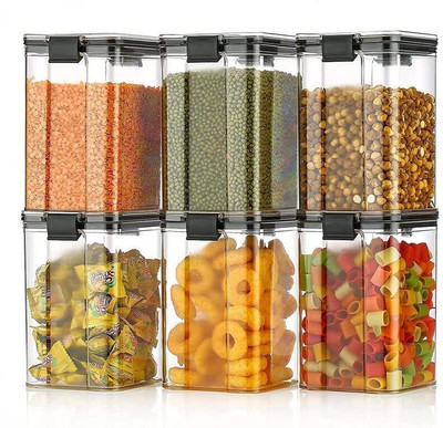 DELMON Plastic Grocery Container  - 1200 ml(Pack of 6, Clear)
