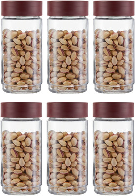 AK HUB Glass Grocery Container  - 1000 ml(Pack of 6, Maroon)