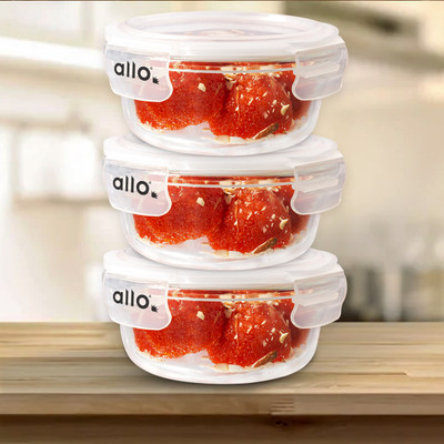 Allo Glass Fridge Container  - 400 ml(Pack of 3, Clear)