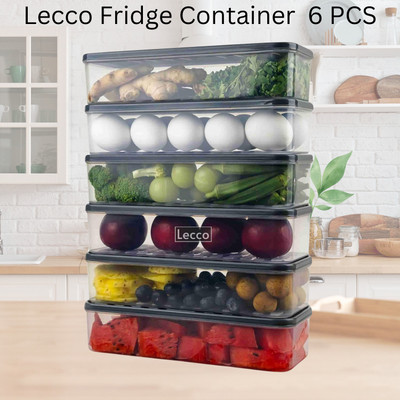 Lecco Plastic Fridge Container  - 1200 ml(Pack of 6, Grey)