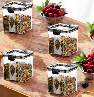 ADMONITION Plastic Tea Coffee & Sugar Container  - 700 ml(Pack of 4, Clear, Black)