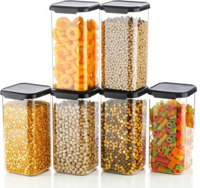 Linear Plastic Grocery Container  - 1600 ml(Pack of 6, Black)