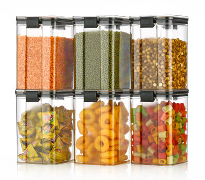 WeCoCo Plastic Grocery Container  - 1100 ml(Pack of 6, Black)
